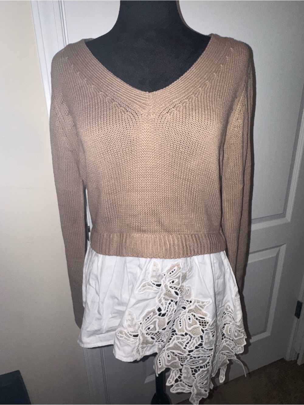 VENUS Taupe V-Neck Lightweight Sweater